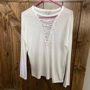 Express One Eleven Lace Up Front Long Sleeve Shirt